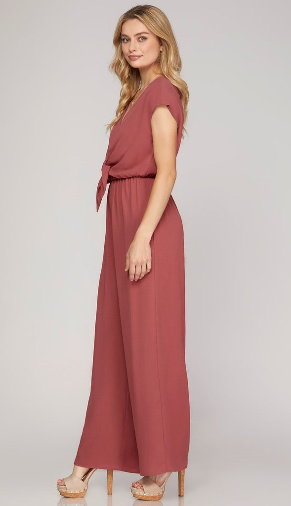 She's Got It Short Sleeve Front Tie Jumpsuit- Black