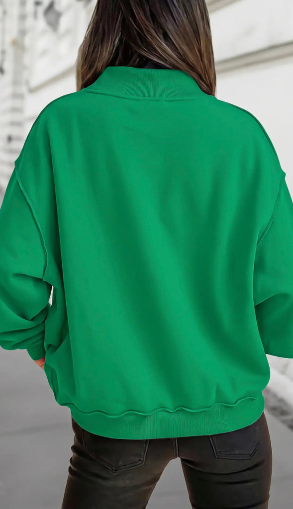 Solid Reversible Oversized Mock Neck Sweatshirt- Green