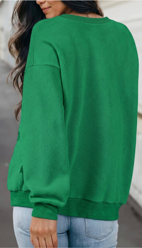 Solid Reversible Oversized Mock Neck Sweatshirt- Green