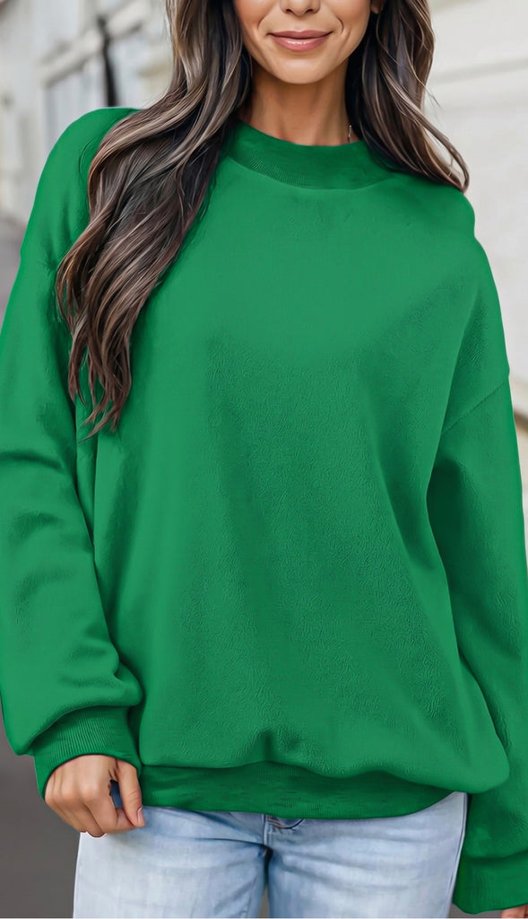 Solid Reversible Oversized Mock Neck Sweatshirt- Green