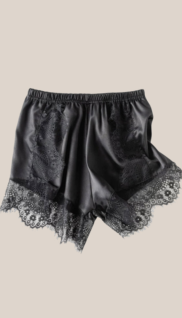 Satin Lace Trim Shorts- Wine