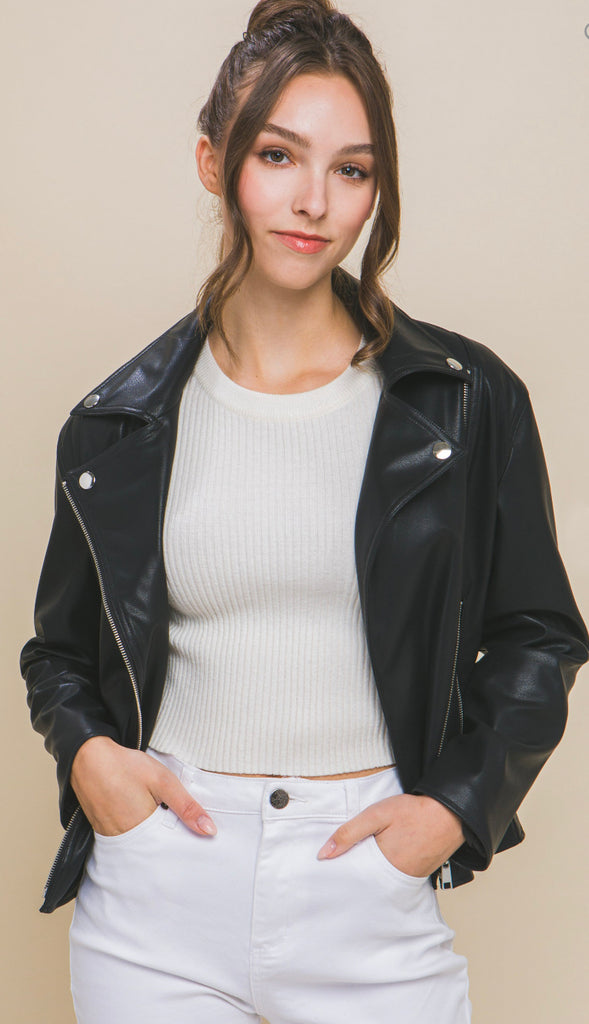 On Edge Leather Moto Jacket- Ivory