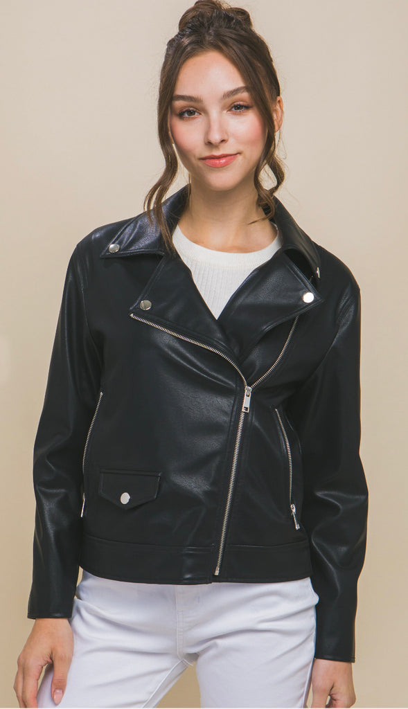 On Edge Leather Moto Jacket- Ivory