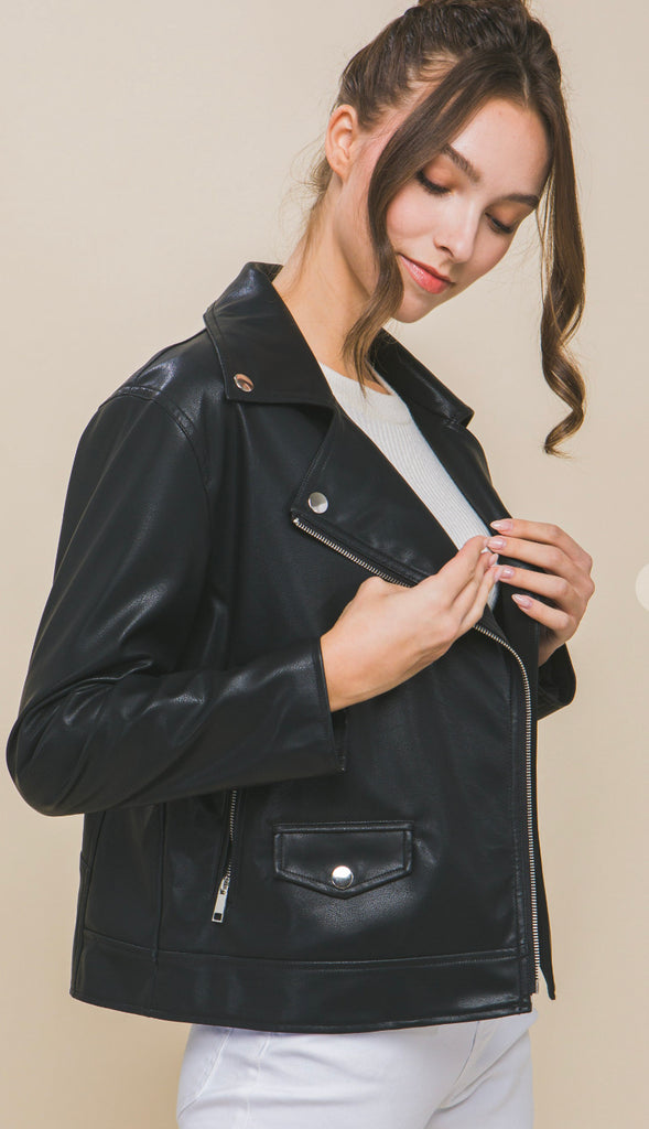 On Edge Leather Moto Jacket- Black