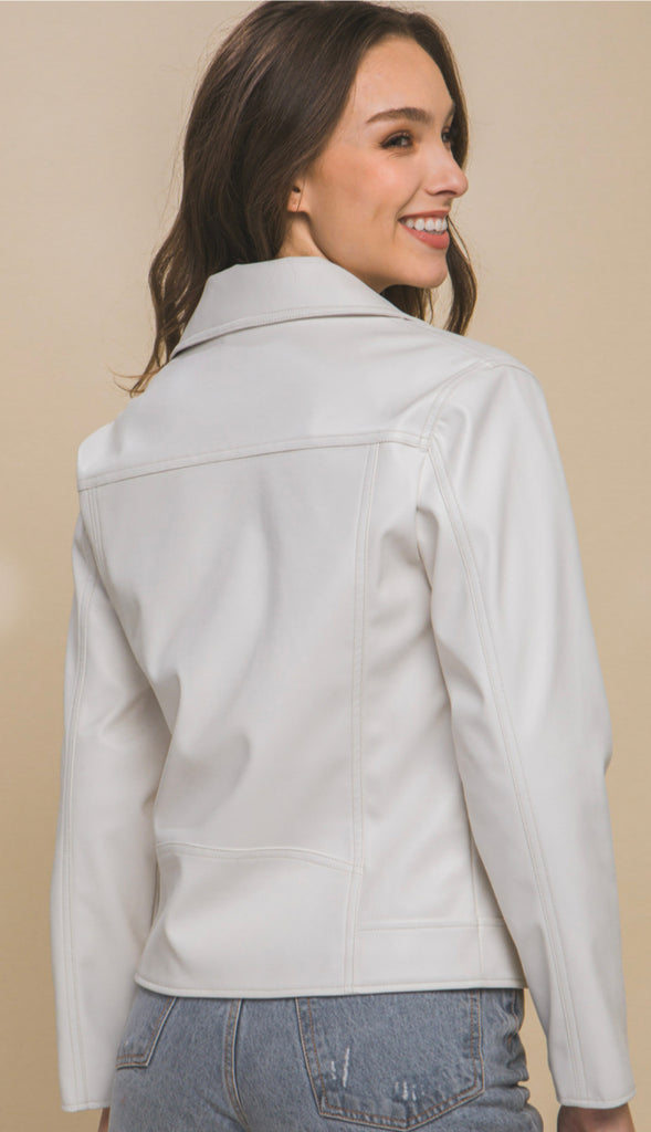 On Edge Leather Moto Jacket- Ivory