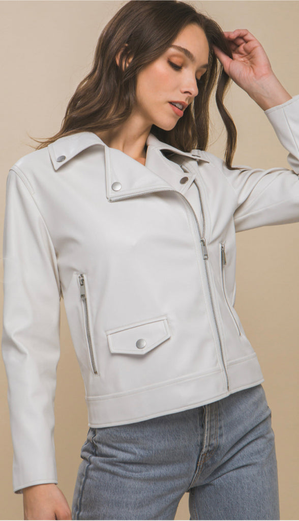 On Edge Leather Moto Jacket- Ivory