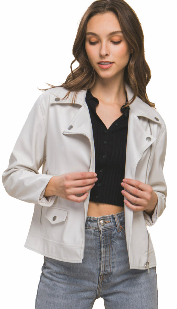 On Edge Leather Moto Jacket- Ivory