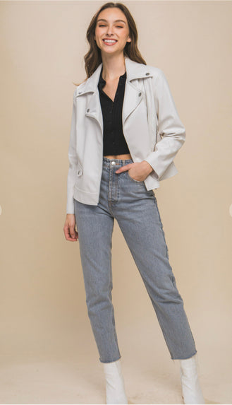 On Edge Leather Moto Jacket- Ivory