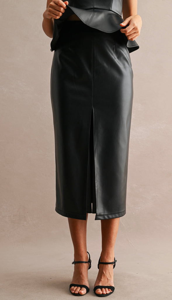 Wow Factor Faux Leather Sleeveless Peplum Top- Black