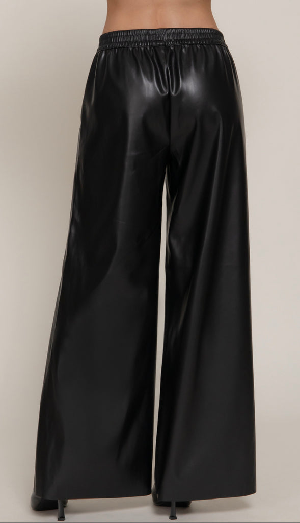 Phoenix Straight Faux Leather Wide Leg Pants- Burgundy