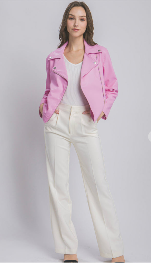 On Edge Leather Moto Jacket- Ivory