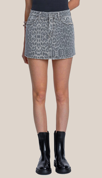 Vervet High Rise Grey Leopard Print Mini Skirt- Animal Print