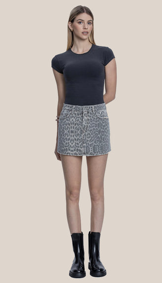 Vervet High Rise Grey Leopard Print Mini Skirt- Animal Print