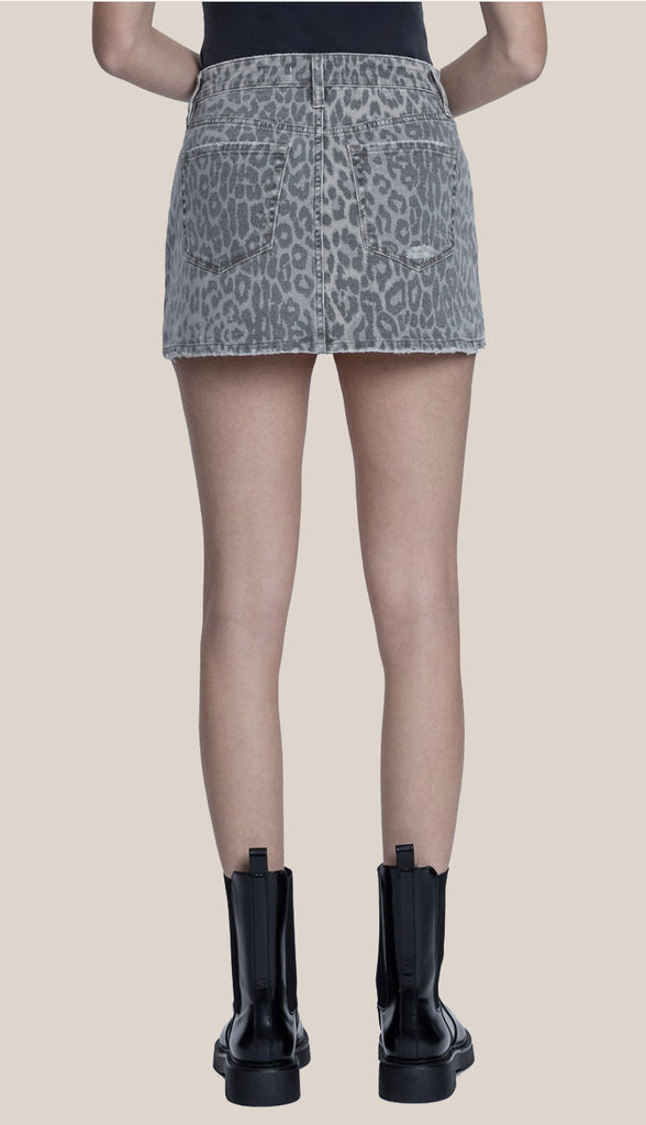 Vervet High Rise Grey Leopard Print Mini Skirt- Animal Print