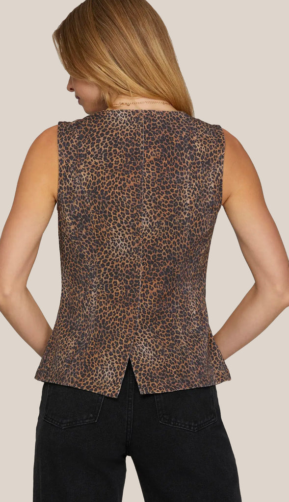 Hear Me Roar Animal Print Blazer Vest- Brown