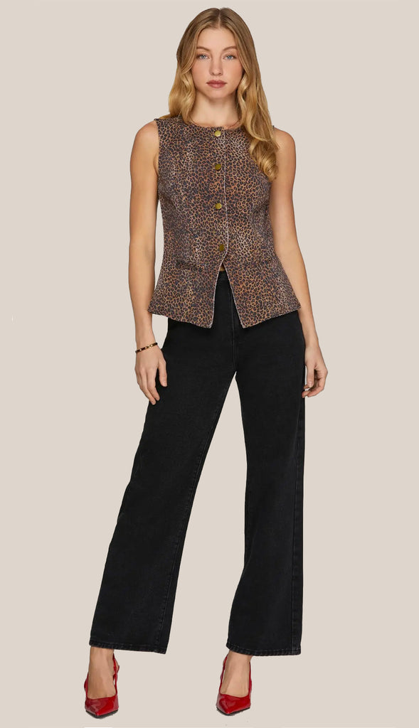 Hear Me Roar Animal Print Blazer Vest- Brown
