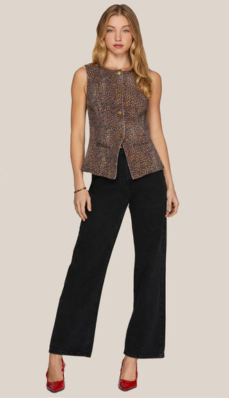 Hear Me Roar Animal Print Blazer Vest- Brown
