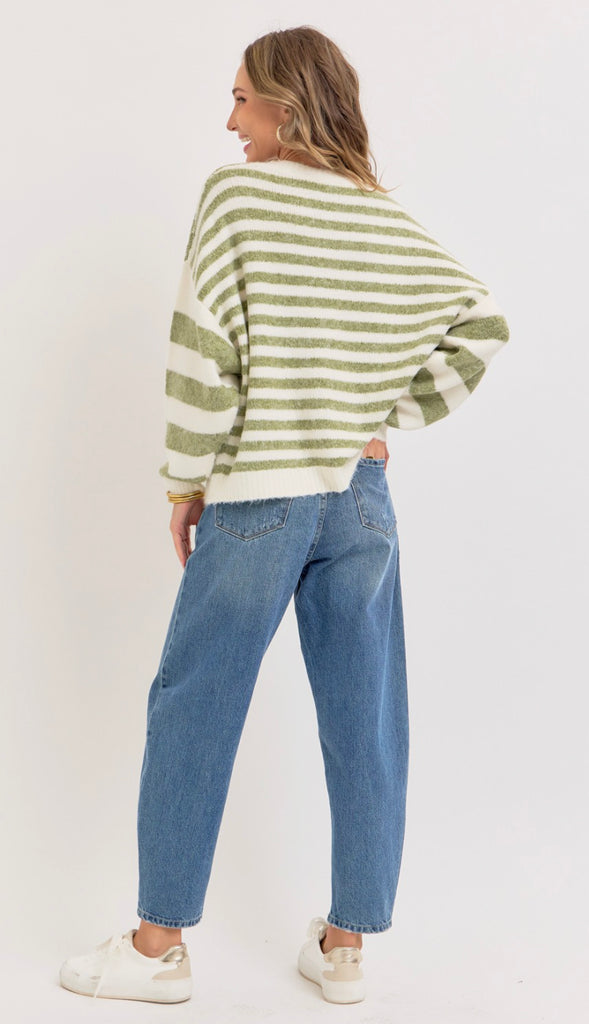 Soft As A Blanket Striped Sweater- Light Olive