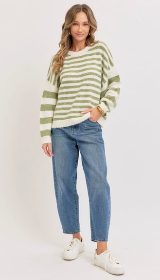 Soft As A Blanket Striped Sweater- Light Olive