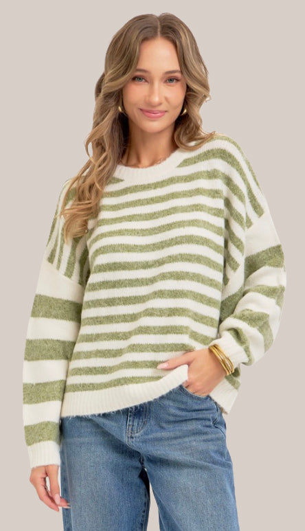 Soft As A Blanket Striped Sweater- Light Olive