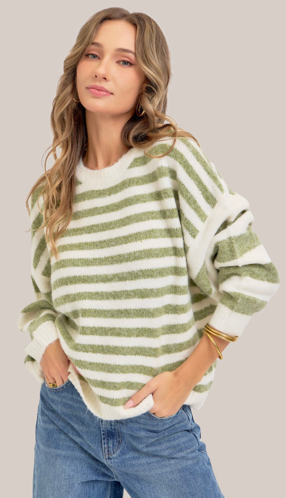 Soft As A Blanket Striped Sweater- Light Olive