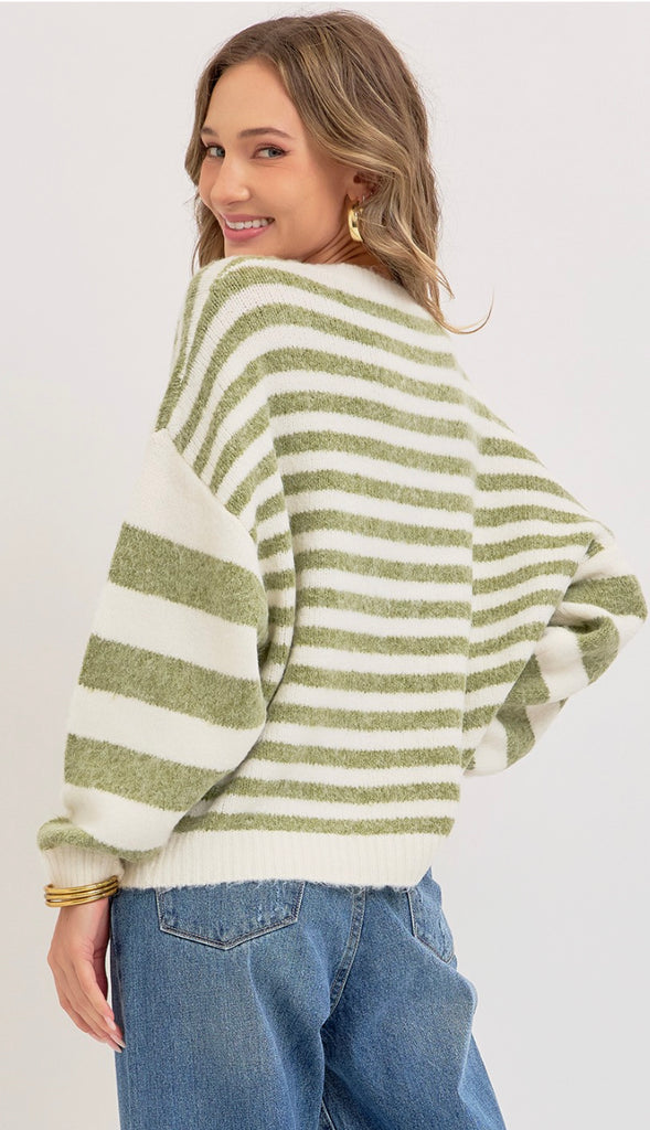 Soft As A Blanket Striped Sweater- Light Olive