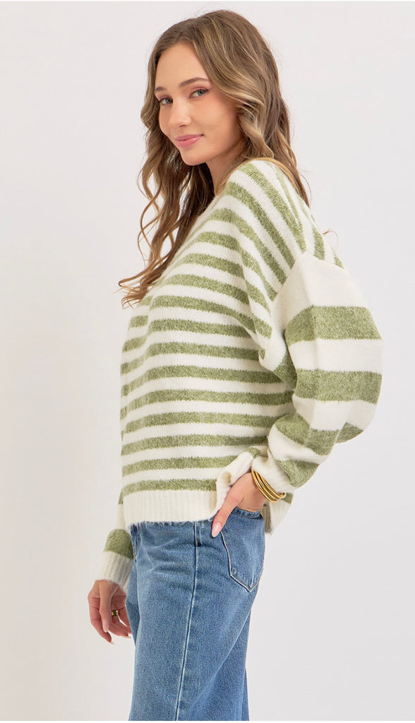 Soft As A Blanket Striped Sweater- Light Olive
