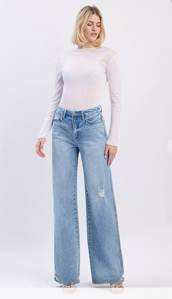 Vervet Kris Super High Rise Baggy Wide Leg Jeans- Light Wash