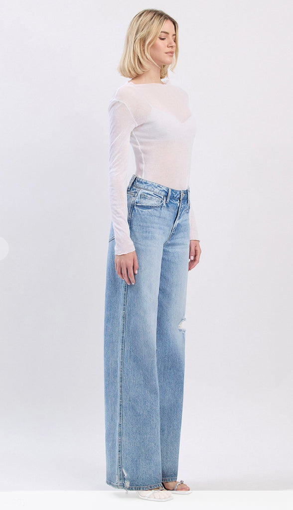 Vervet Kris Super High Rise Baggy Wide Leg Jeans- Light Wash