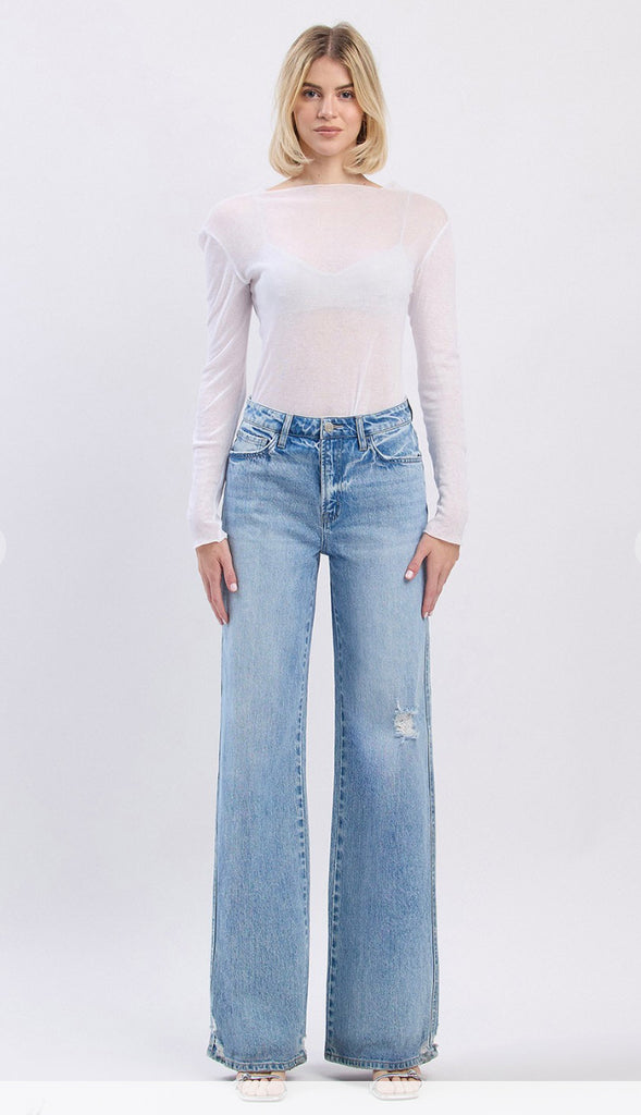 Vervet Kris Super High Rise Baggy Wide Leg Jeans- Light Wash