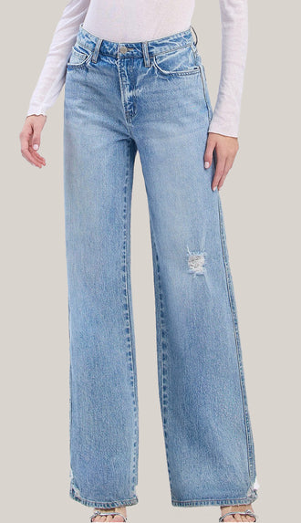Vervet Kris Super High Rise Baggy Wide Leg Jeans- Light Wash