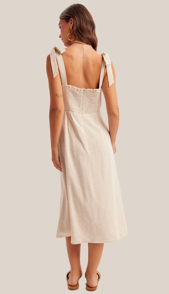 Lyla Linen Tie Strap Midi Dress- Cactus Green