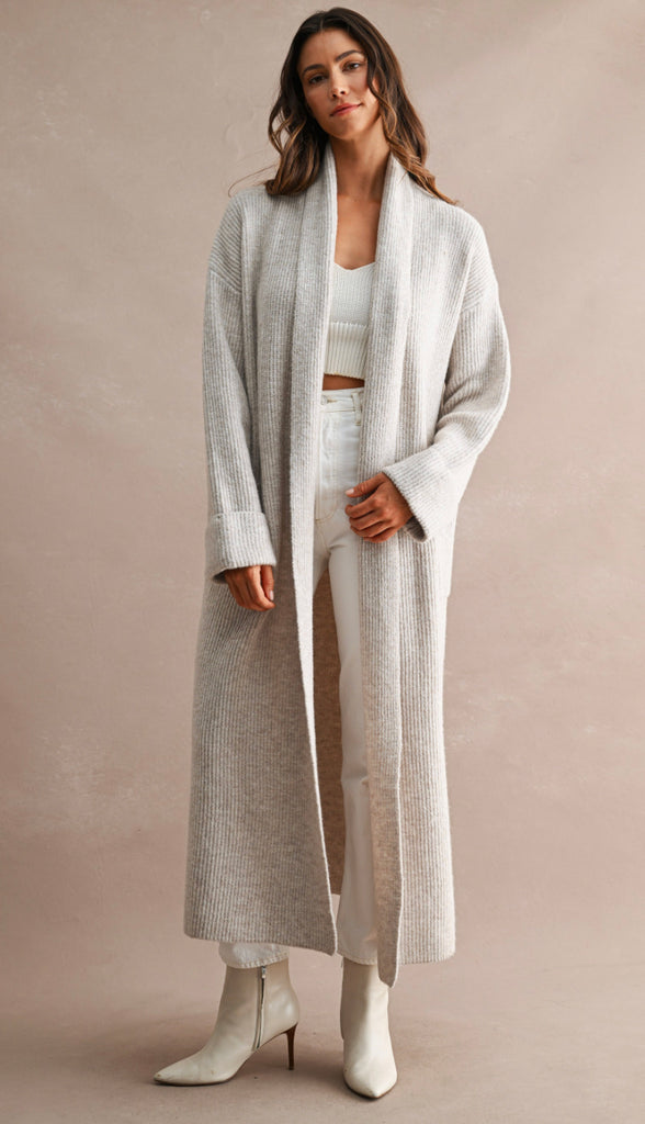 Feels Like Heaven Ribbed Maxi Cardigan- Lt Taupe