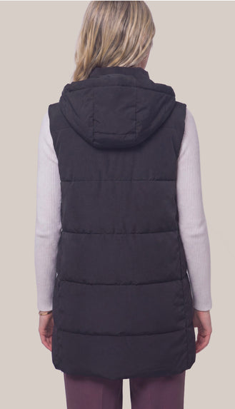 Bringing Warmth Long Hooded Puffer Vest- Black