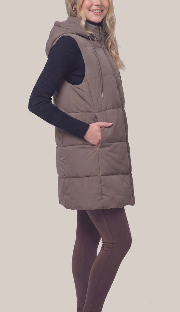 Bringing Warmth Long Hooded Puffer Vest- Black