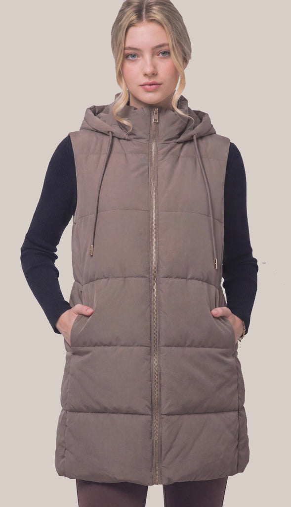 Bringing Warmth Long Hooded Puffer Vest- Black