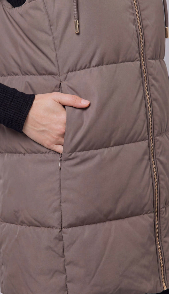 Bringing Warmth Long Hooded Puffer Vest- Taupe