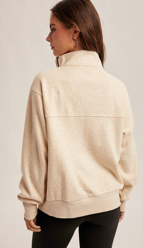 It's Lux Half Zip Up Wool Knit Top- Brown