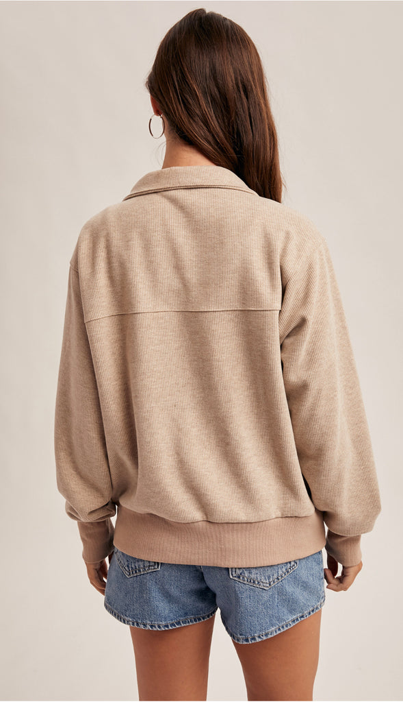 It's Lux Half Zip Up Wool Knit Top- Brown