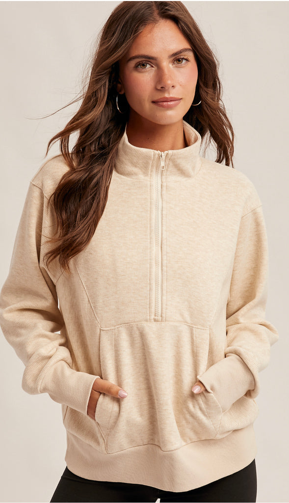 It's Lux Half Zip Up Wool Knit Top- Brown