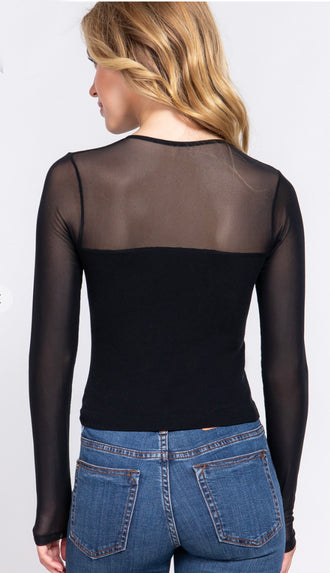 Night Out Mesh Seamless Top- Black