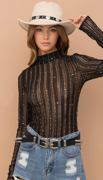 Metallic Mesh Top- Black