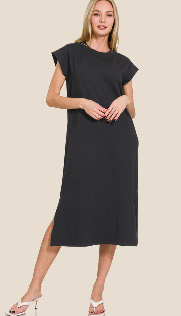Comfort Is Key Short Sleeve Midi Dress- Ash Jade
