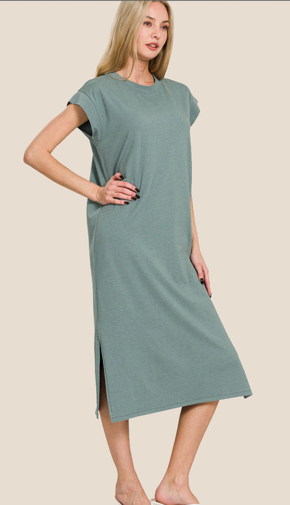 Comfort Is Key Short Sleeve Midi Dress- Ash Jade