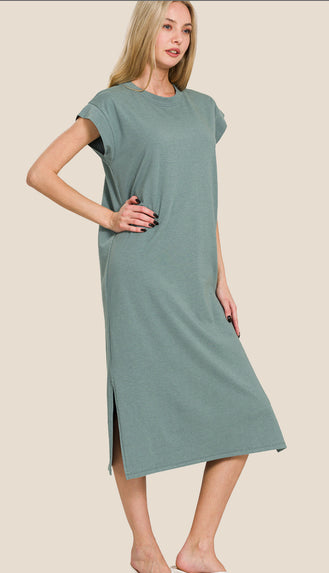 Comfort Is Key Short Sleeve Midi Dress- Ash Jade