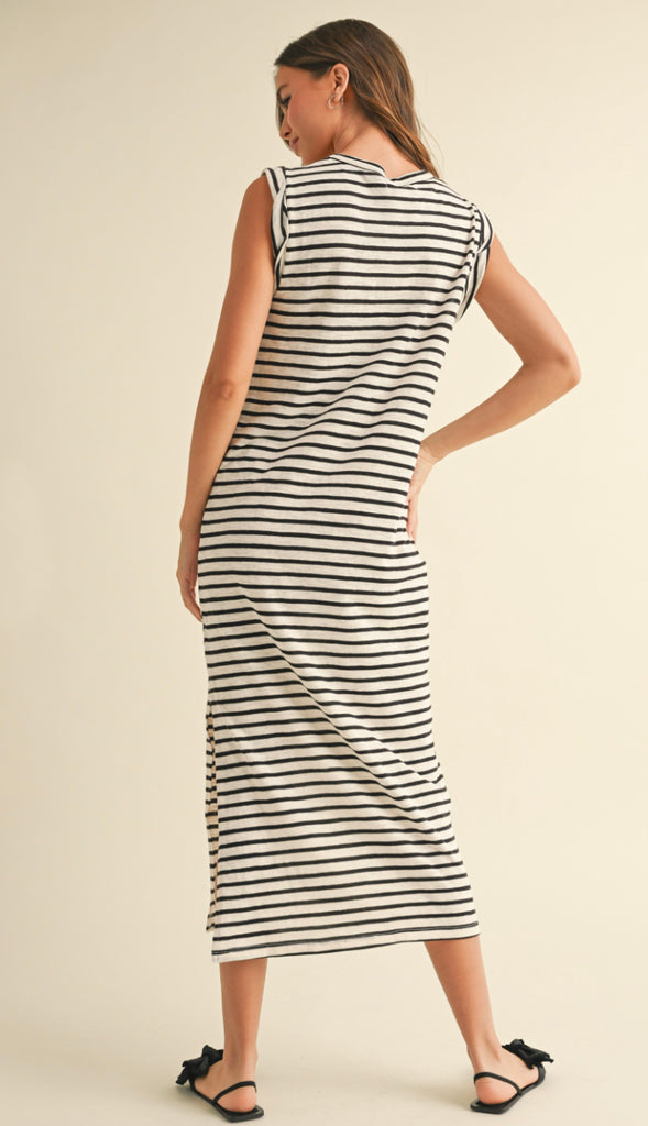 Everyday Ally Casual Stripe Midi Dress- Tan