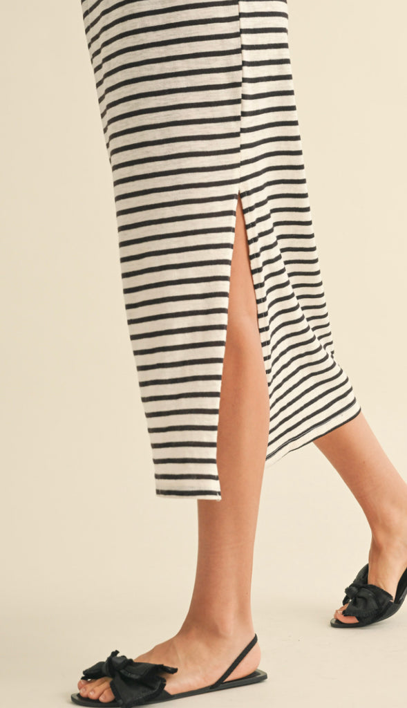 Everyday Ally Casual Stripe Midi Dress- Tan