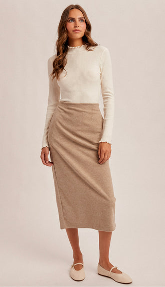 Tala Lettuce Edge Mock Neck Ribbed Top- Ivory