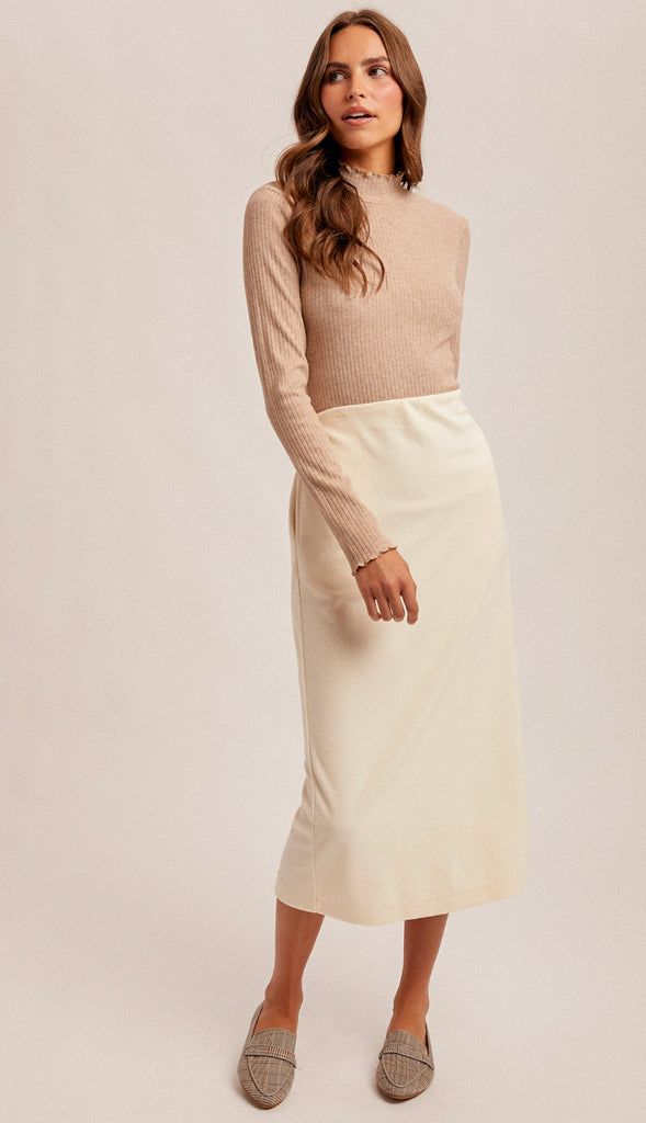 Picture Perfect Brush Textured Midi Skirt- Ivory
