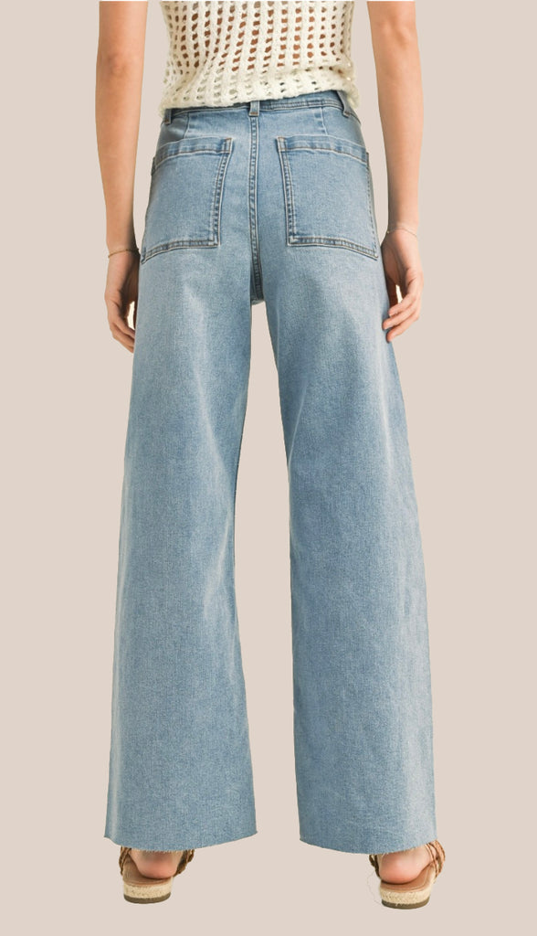 Miou Muse Straight Wide Leg Denim Pants- Faded Black